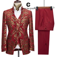 Cenne Des Graoom 2024 New Men Suits Floral Jacquard Blazers Waistcoat Pants 3 Pieces Set Ceremonial Occasion Party Wear Prom 1