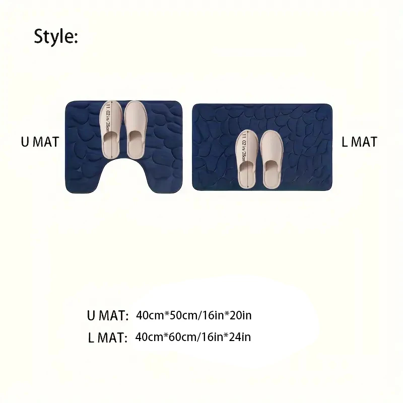2PC embossed stone pattern toilet mat 2