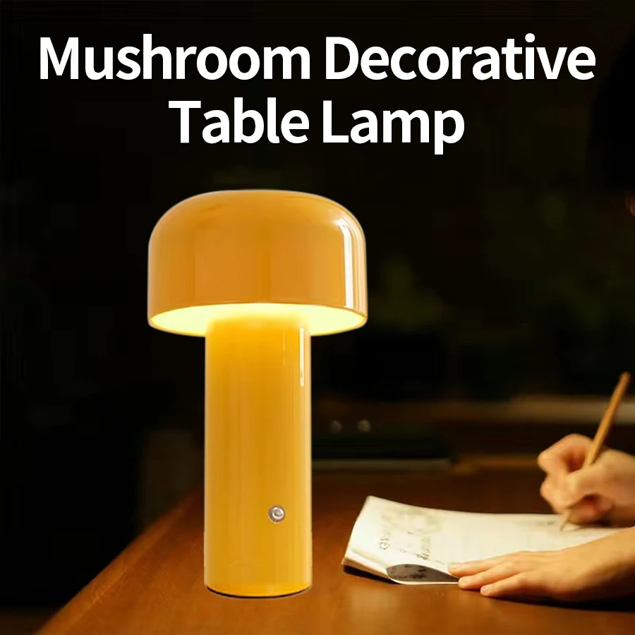 Creative Mushroom Table Lamp Touch Switch 3 Colors Dimmable Desk Lamp Ambient Light Rechargeable Bedroom Restaurant Decor Lamp