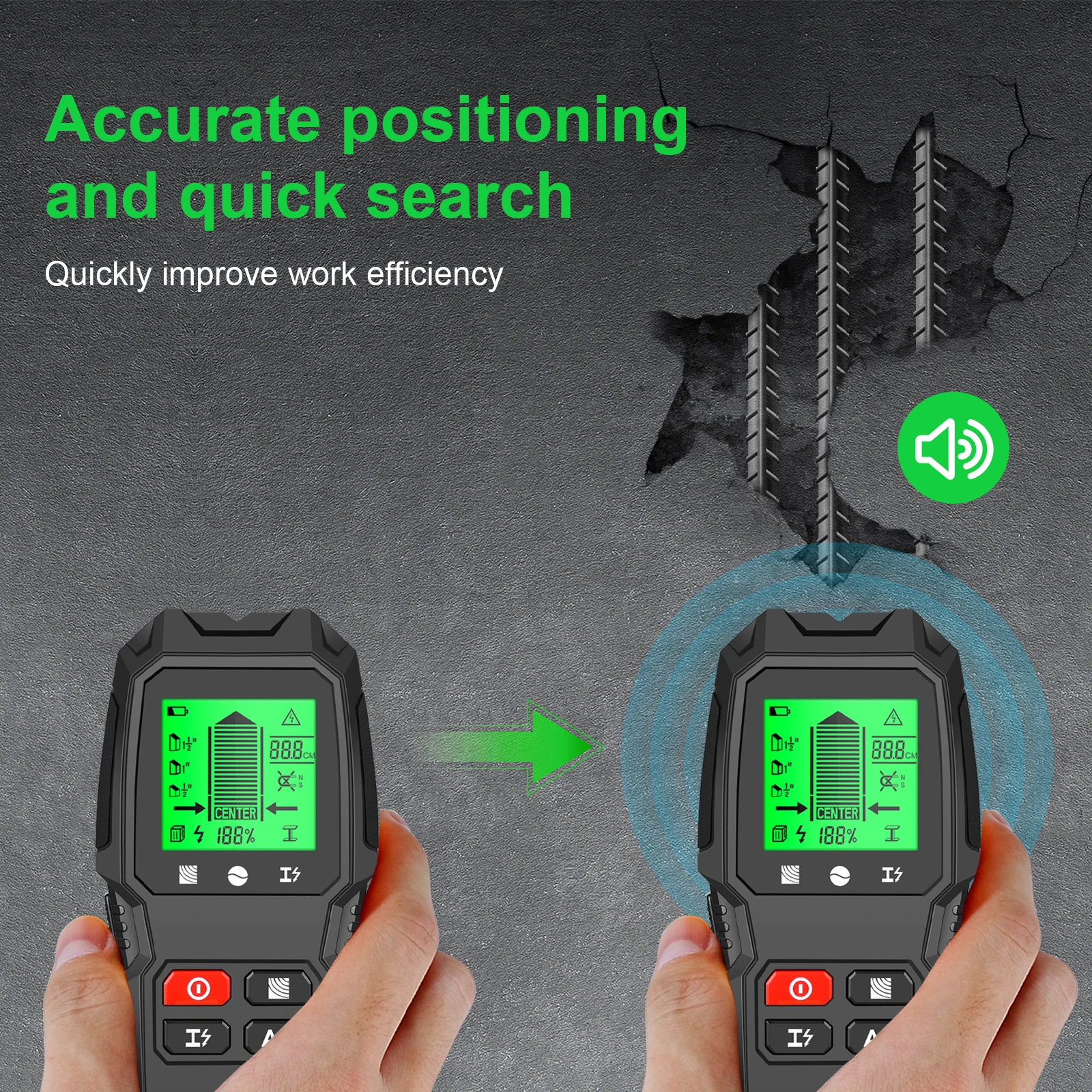 Wall stud finder sensor 5 in 1 LCD electronic detector edge center wood current metal AC live wire detection