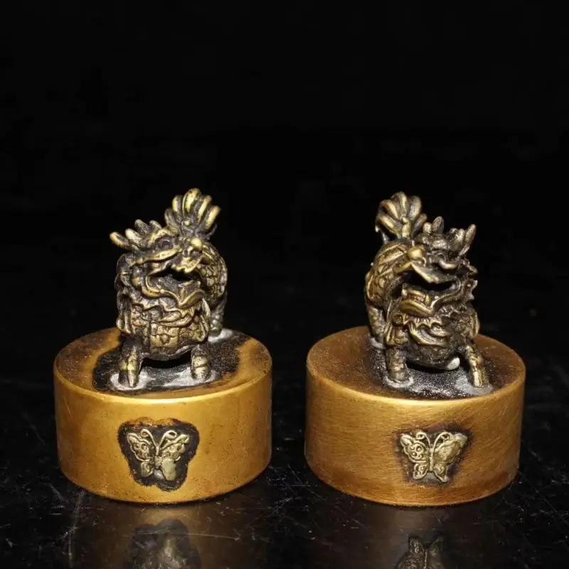 

Chinese Copper Gilded Handmade Exquisite Lion Seal A Pair Figurines for Interior Room Home Decor Accessori Home Accessories