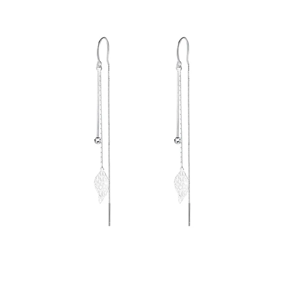 Silver Color Hollow Leaves Earrings for Women Temperament Long Tassel Tea Ear Chain Earring Super Fairy Jewelry dangle earrings,drop earrings,pendant earrings,long earrings,crystal tassel earrings