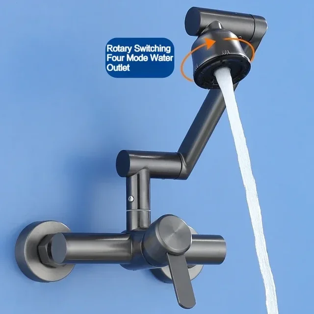 Wall Mounted Kitchen Faucets Stainless Steel Faucet 360° Rotation 4 Modes Nozzle Faucet Bathroom Washbasin Hot and Cold Tap 2