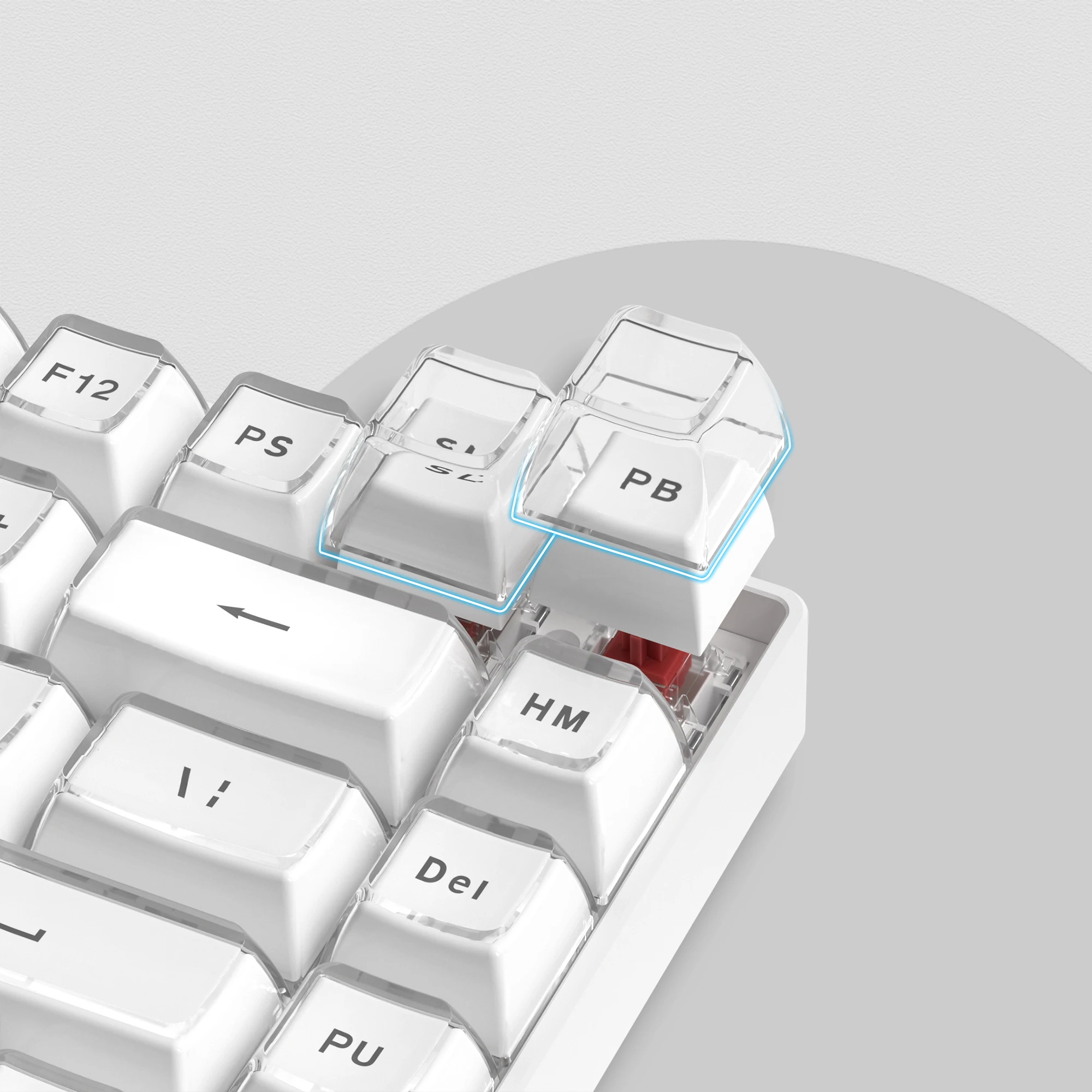 Artisanクリスタルクリアキーキャップ、トッププリント、ホワイト