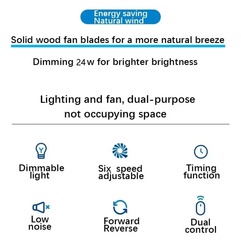 52inch Low Floor Ceiling Fan Light Remote Control Led Llights Indoor Restaurant Solid wood fan leaves With Fan Chandelier 3