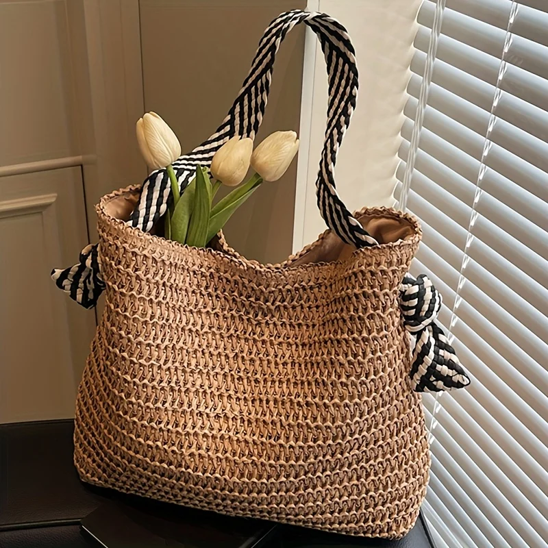 Boho Chic Large Woven Straw Tote Bag for Women Commuter Handbag Shoulder Bag, Perfect for Spring Outings, Beach Tote Bag,