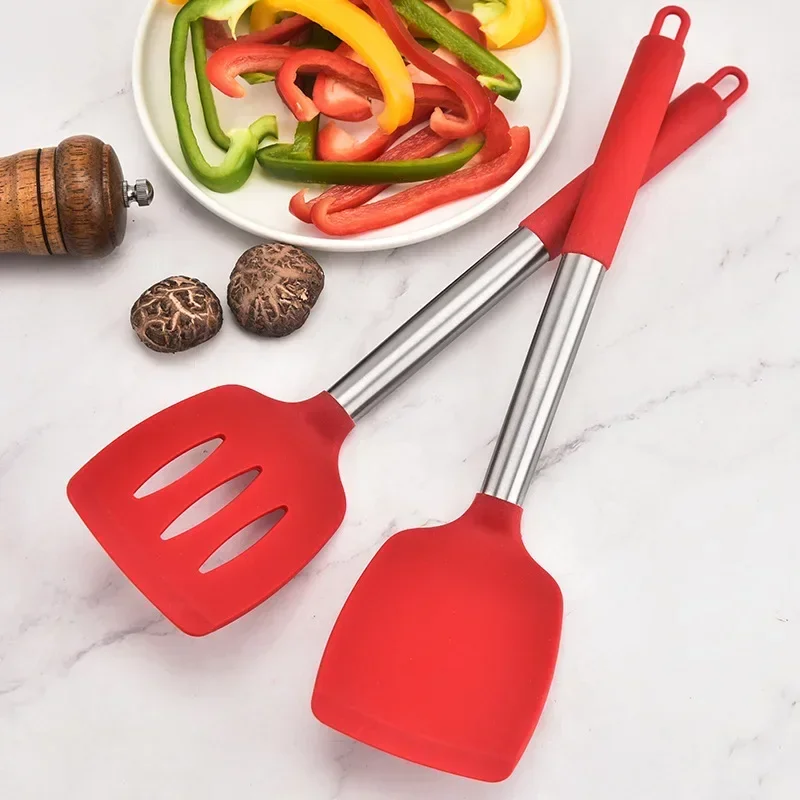 2 Pcs Silicone Cooking Shovel Kitchen Cooking Utensils Fried Egg Spatula Leakage Shovel Non-stick Cookware Kitchen Good Helper