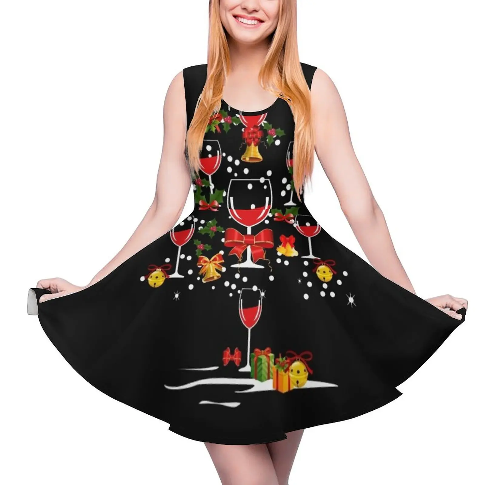 Mulled Red Wine Funny Christmas Tree Sleeveless Dress dresses summer Female dress