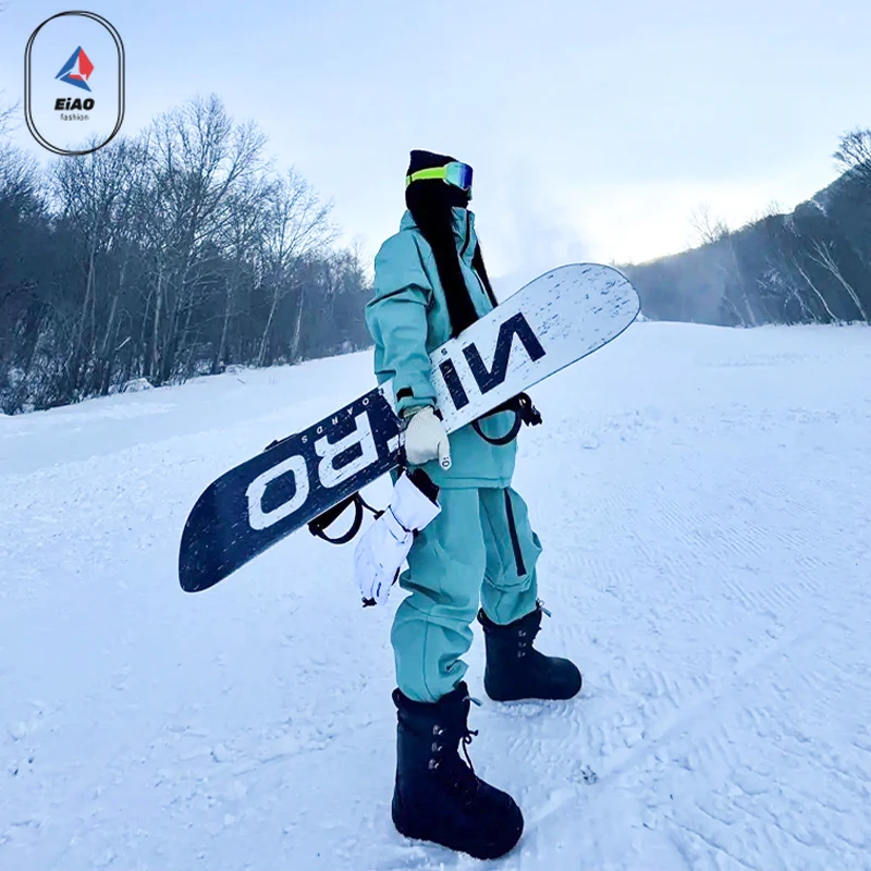 Windproof Waterproof Ski Suit Set with Fleece Lining Hooded Jacket Pants for Men Women Snowboarding Winter Sports Fashion Outfit