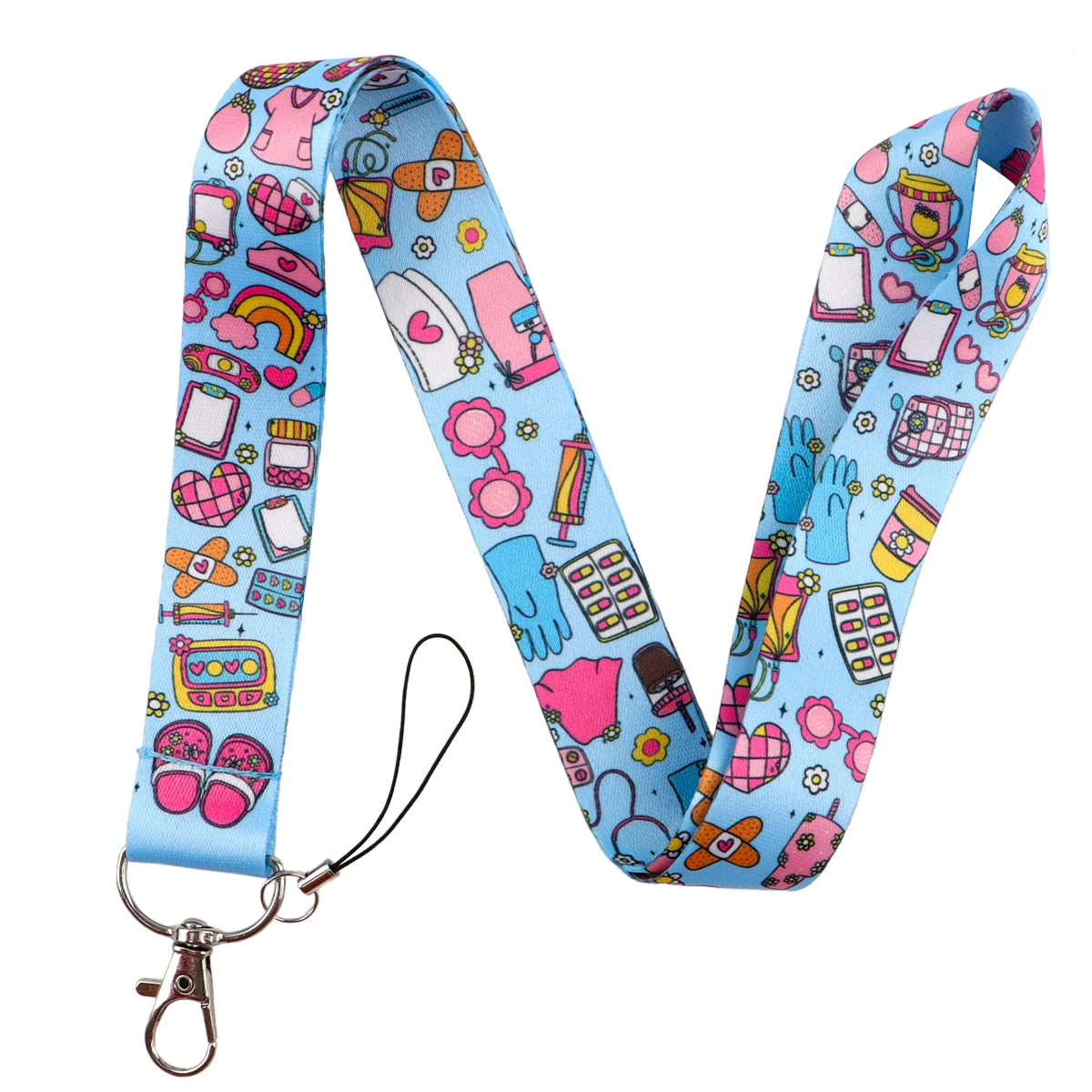 Moon-Themed Lanyard with Card Holder and Cartoon Bow Design - Floral Neck Strap