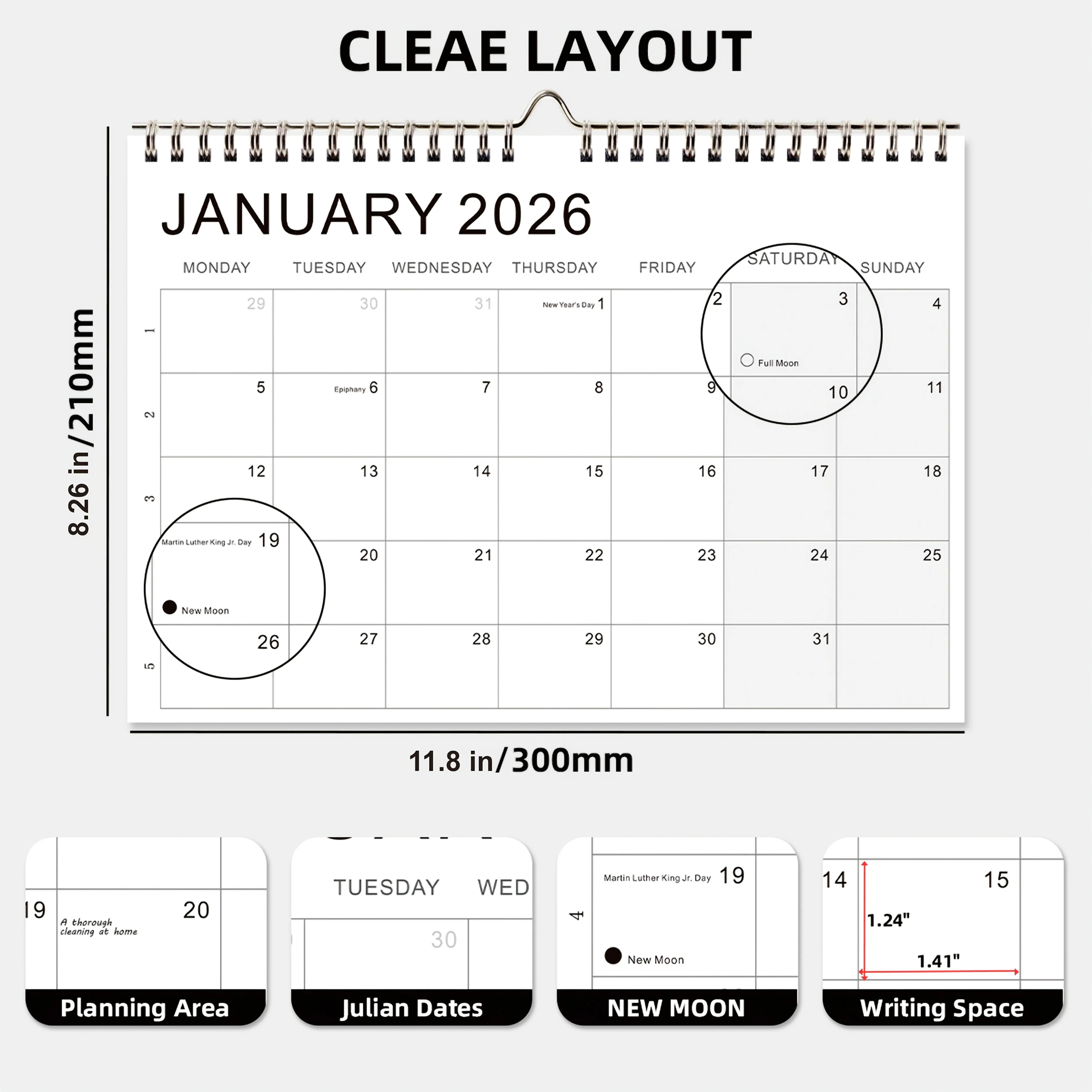 Agenda Settimanale 2026-2027 - Vista a 52 Settimane con Schede Mensili, Indicazioni di Luna Piena e Luna Crescente, Layout da Lunedì a Domenica - immagine 3