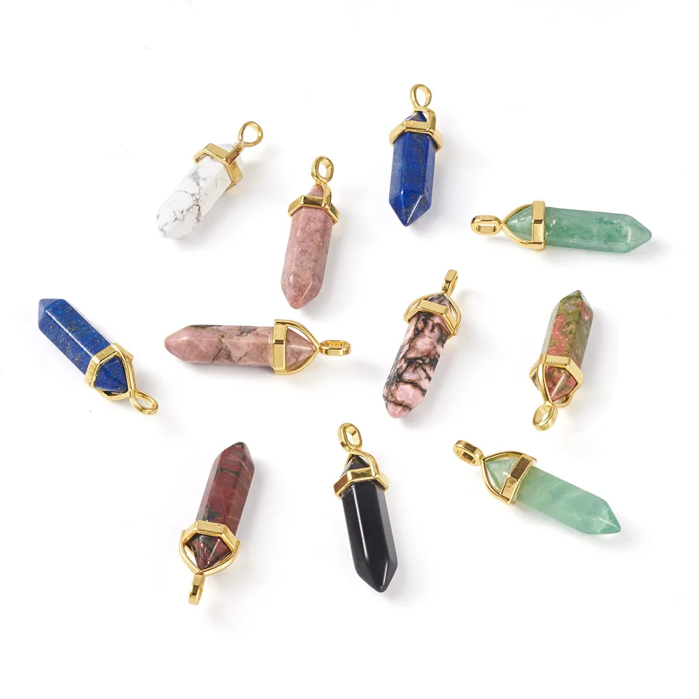 

20pcs Natural Gem Stone Fluorites Amethysts Tiger Eye Hexagonal Pendulum Reiki Charm Pendants DIY Jewelry Making Necklaces