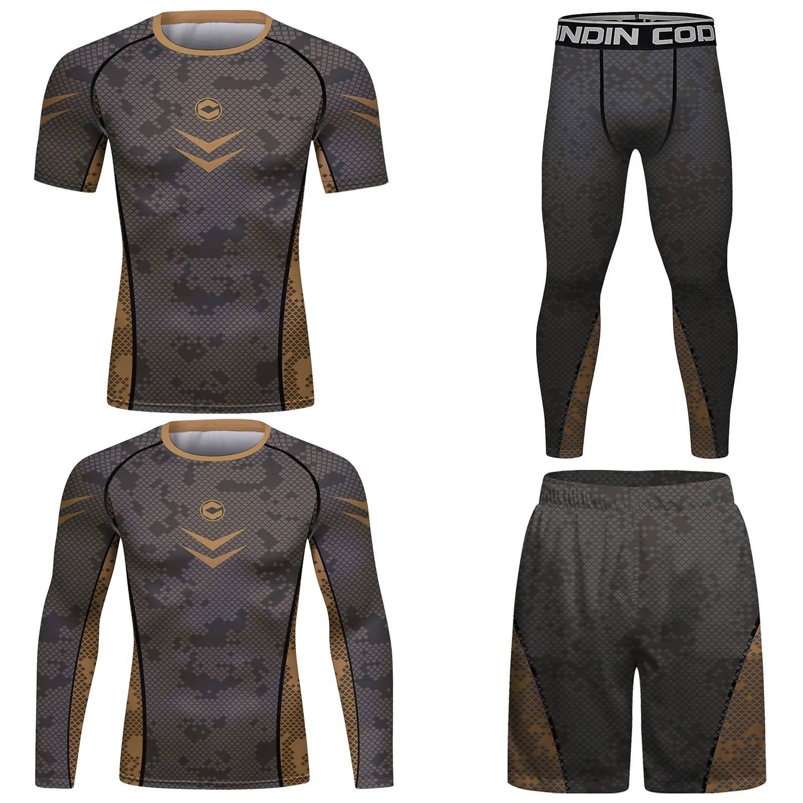 Rash Guard Male Compression Fit Sports Clothing Set Keep Cool Workout Wear MMA T-Shirt+Shorts Bjj Boxing Fitness Jerseys for Men