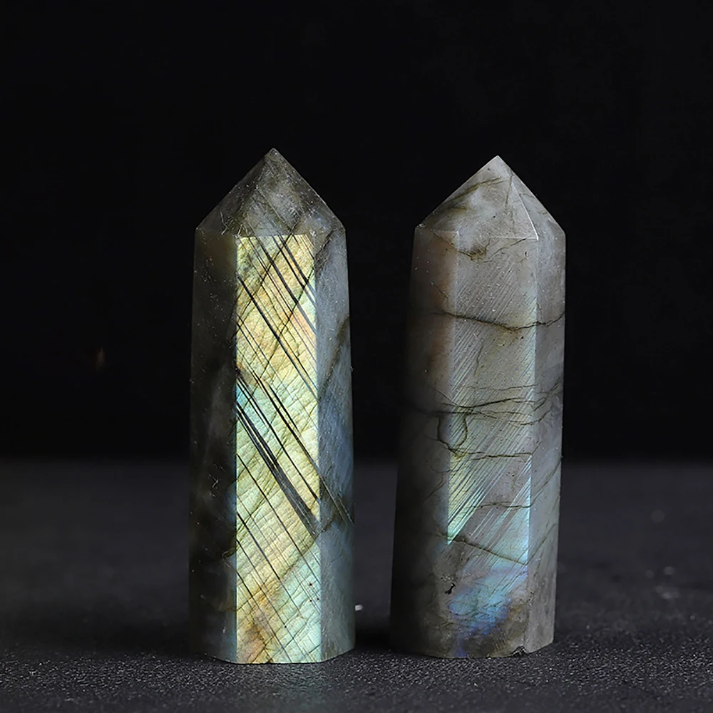 Natural Moonstone Crystal Column Labradorite Quartz Crystal Stone Point Mineral Obelisk Column Wand Healing Room Decor Crafts