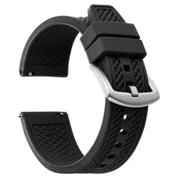 Premium Silicone Sports Watch Band - Waterproof Strap - Gold Buckle (Black)