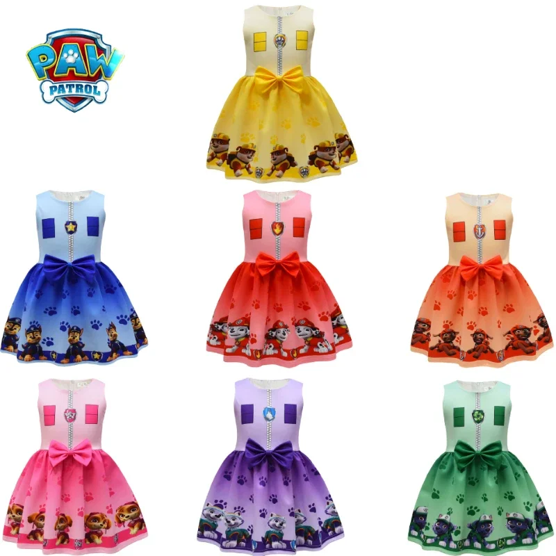 Paw Patrings Dress Cartoon Chase Skye Children Cosplay Party Clothes Kawaii Anime Printing Bowknot Abbigliamento Regalo Di Compleanno Per Bambini