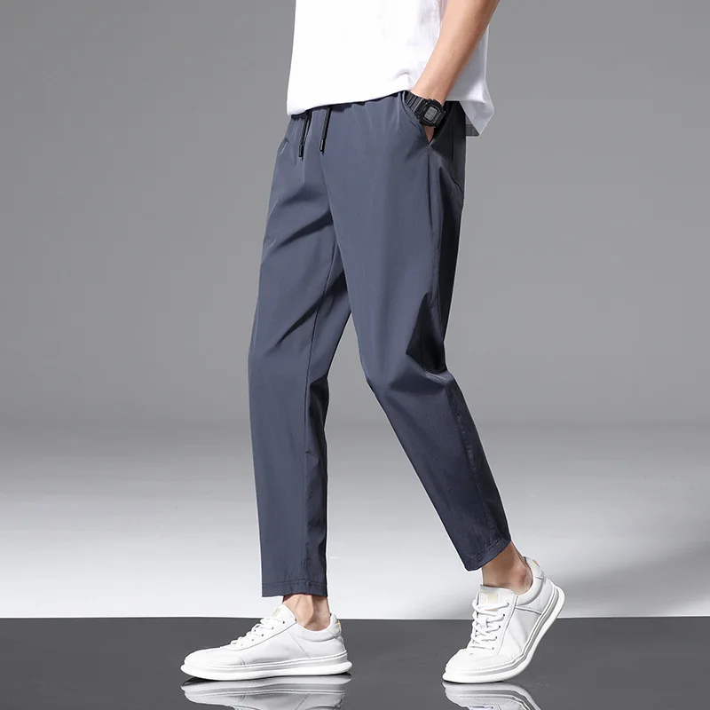 thumbnail image 1 of Pantalones casuales para hombre, de color sólido, sueltos, transpirables, de pierna recta, con cintura elástica, pantalones deportivos finos de verano para hombre, 1 of 5