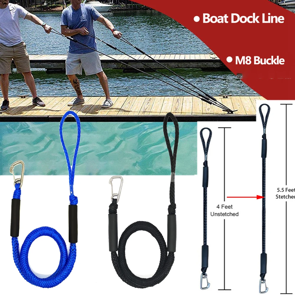 4FT Boat Docking Rope With Hooks Bungee Dock Line Elastic Rope Accessories  for Boat Kayak Jet Skiing - AliExpress