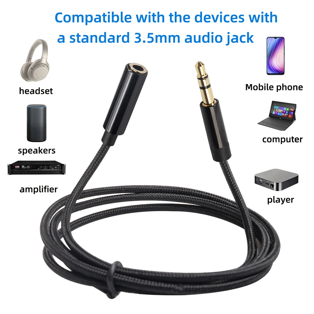 Audio Extension Cable - Male to Female Stereo Aux Cord Extender for Earphones, Computers, Cars, and Speakers