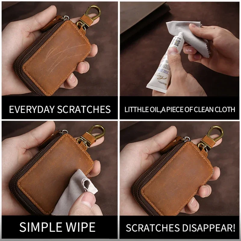 Premium Genuine Leather Double Zipper Car Key Pouch and Wallet Organizer