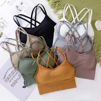 Sexy women Tops back cross strap tank top push up running sports bra breathable soft fitness beauty solid color yoga bra