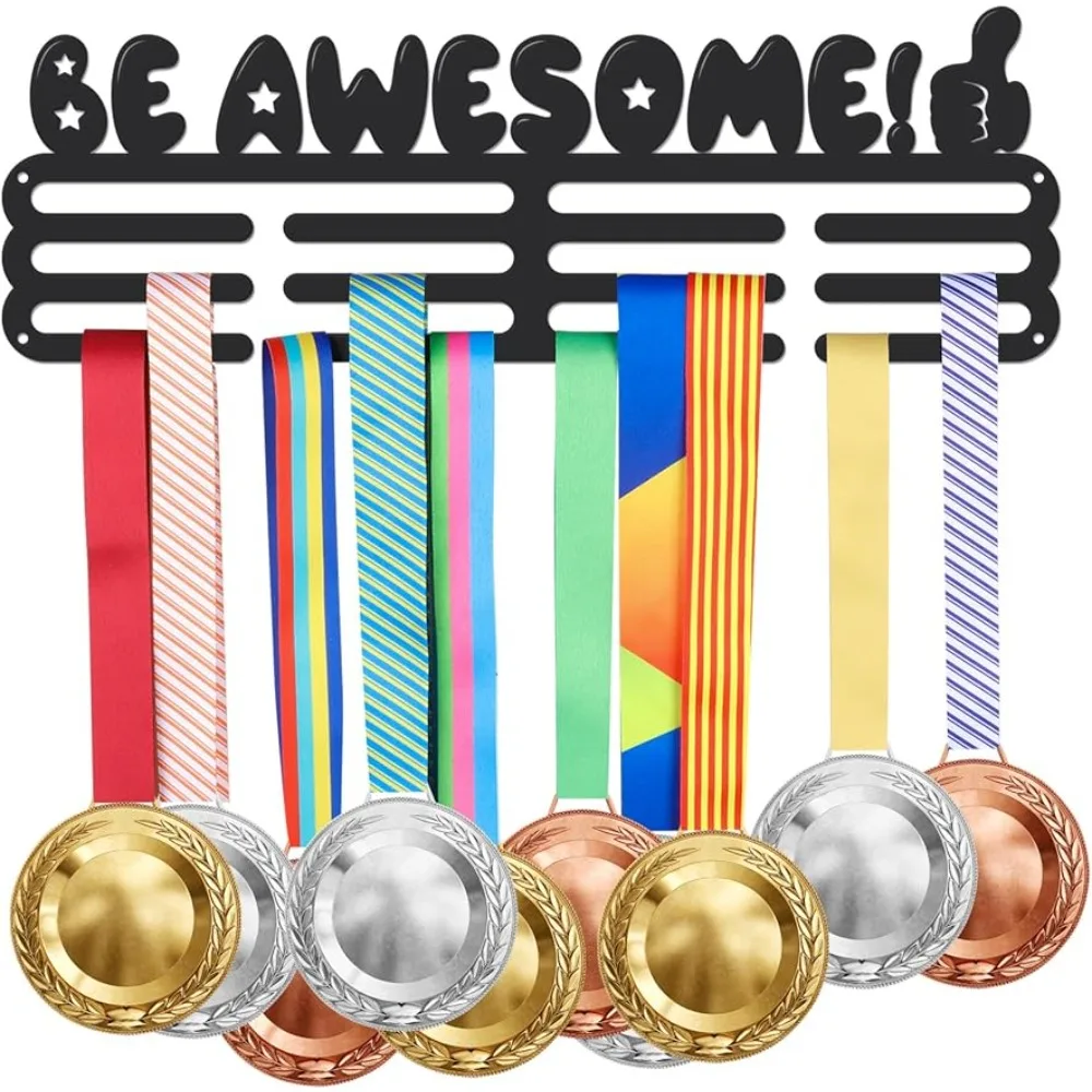 

Be Awesome Medal Hanger Motivational Text Wall Mounted Medal Holder for 60+ Hanging Medal Rack Display Rack Awards Sports Ribbon