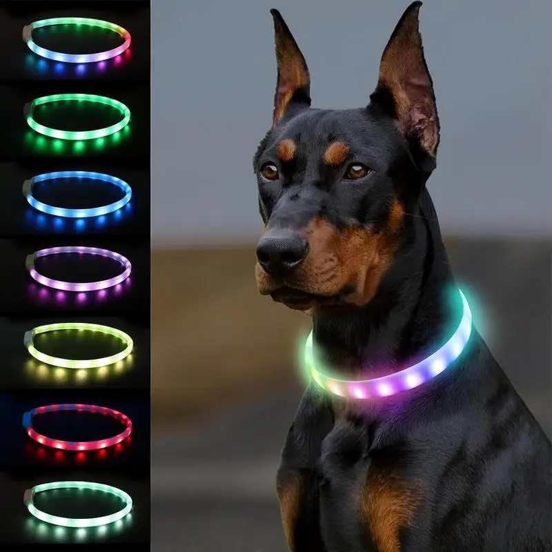 

Light Up Dog Collars Waterproof Soft Silicone Necklace with USB Rechargeable LED Light Glow Necklace with 9 Flashing Modes