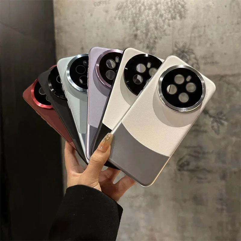 Luxury Plain Leather Stitching Contrast Glass Lens Film Back Cover