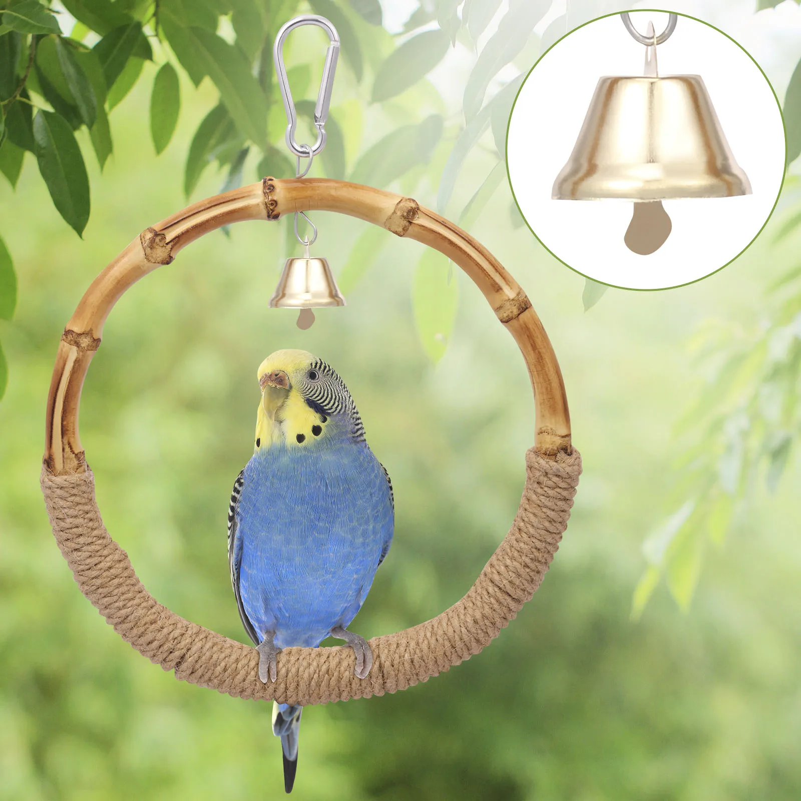 Wood Bird Perch Toy Set Bird Cage Bell Hanging Rotating Swing Standing Colorful Parrots Funny Toys Birdcage Accessoriess