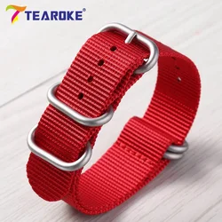 Men's Military - Style Durable Nylon Watch Strap with Stainless Steel Buckle - 22mm (Red Silver)