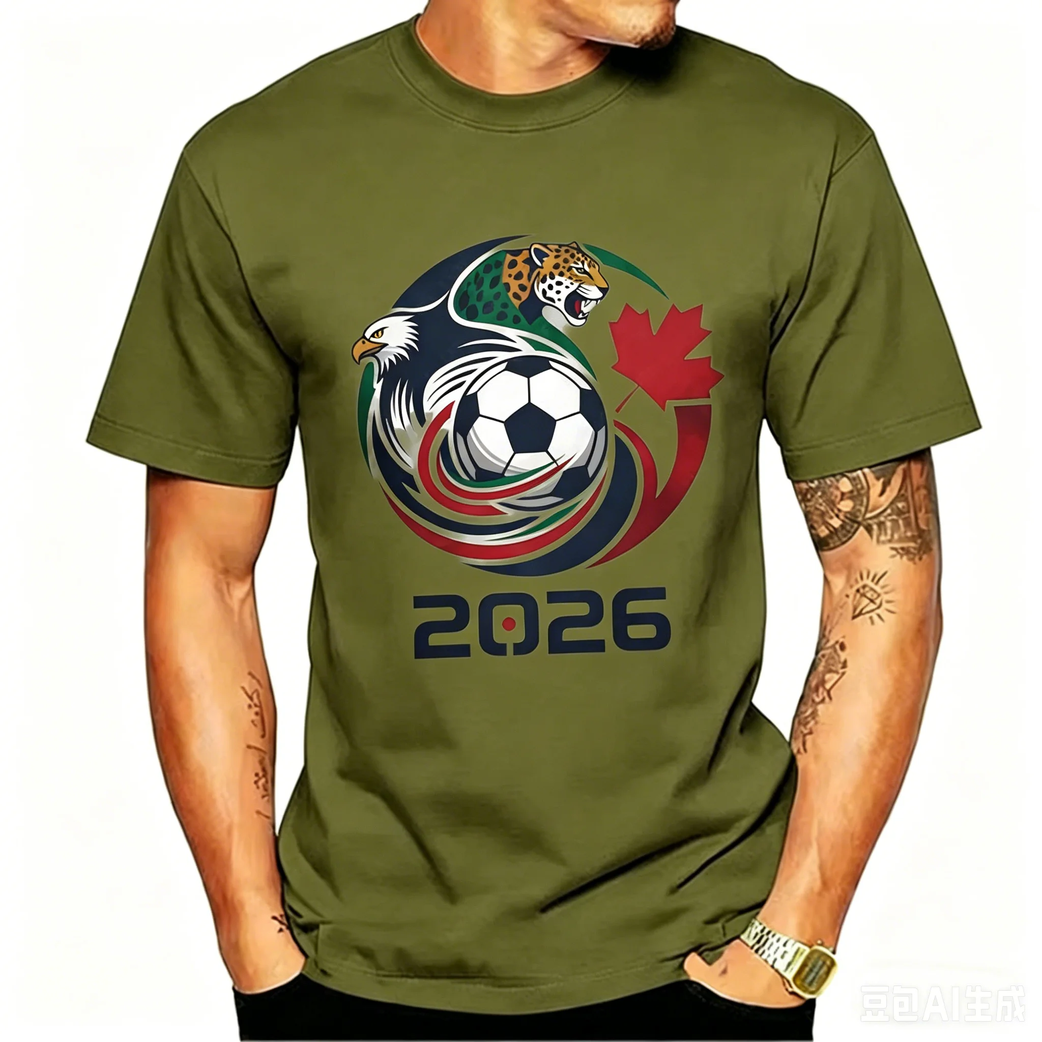 T-shirt sportiva da uomo USA Canada Messico, maglietta con grafica aquila e giaguaro, regalo ideale per tifosi di calcio, top estivo a maniche corte - immagine 2