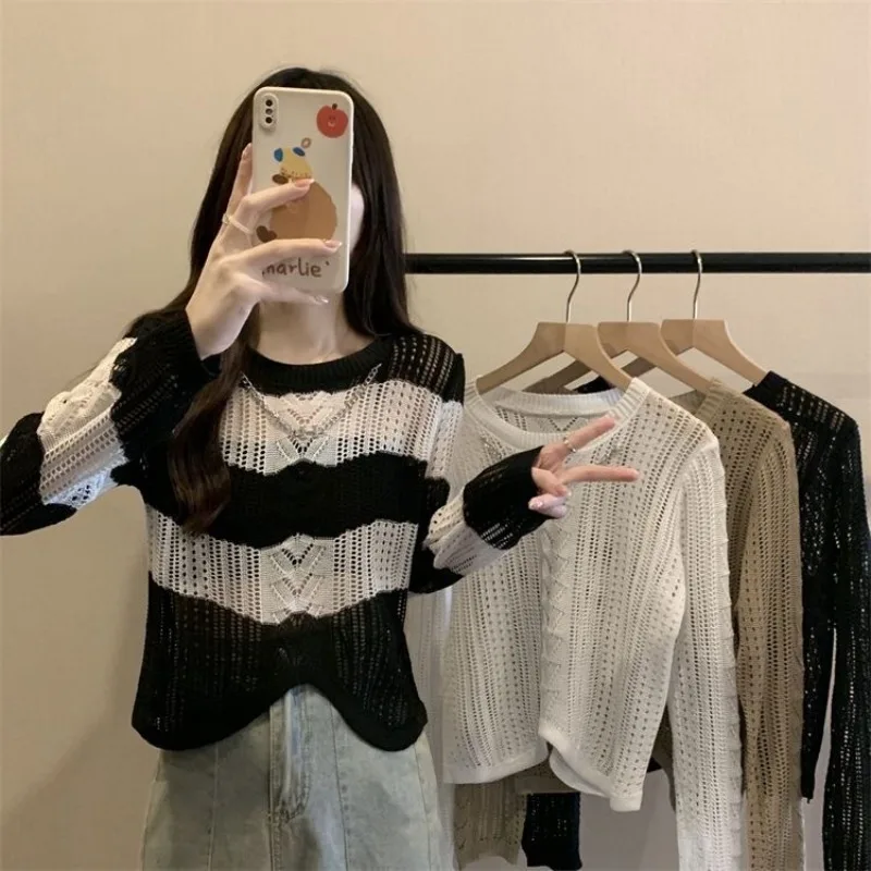 Women Long Sleeve Striped Pullover Sweater
