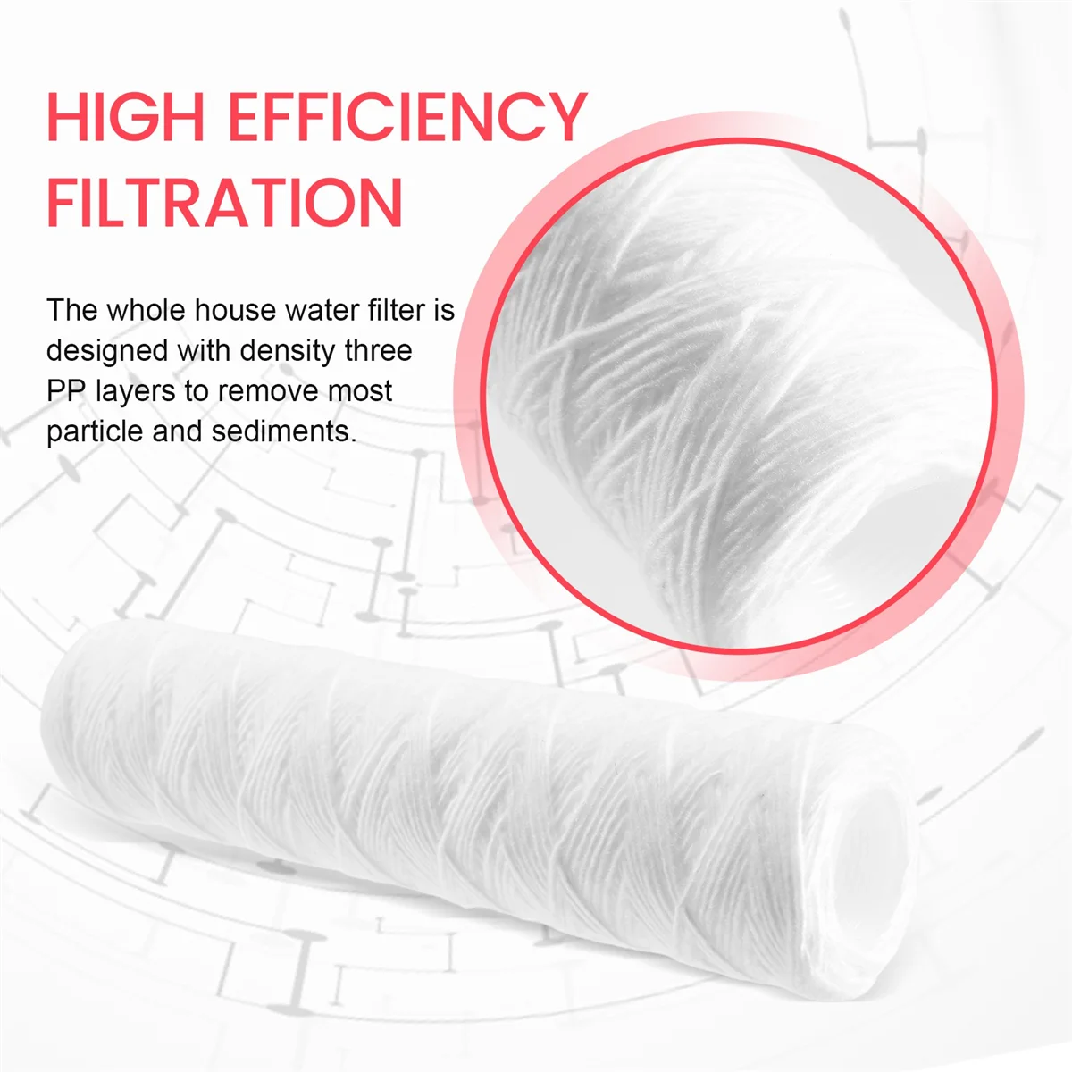 Water Purifier 10 Inch String Wound Filter 5 Micrometre PP Cotton Filter Sediment 3Pcs