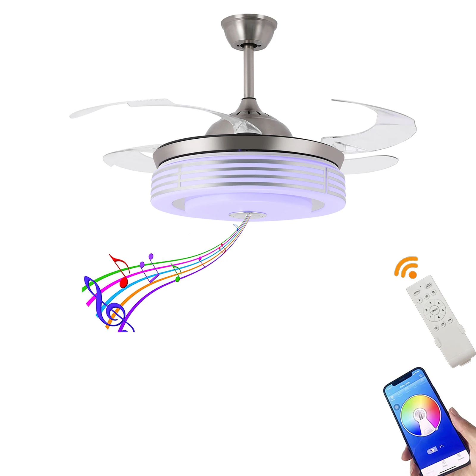 

Flush Mount Ceiling Fan with Lights Remote Control, 42 inch Chandelier Fans with Reversible Quiet DC Motor-Timer