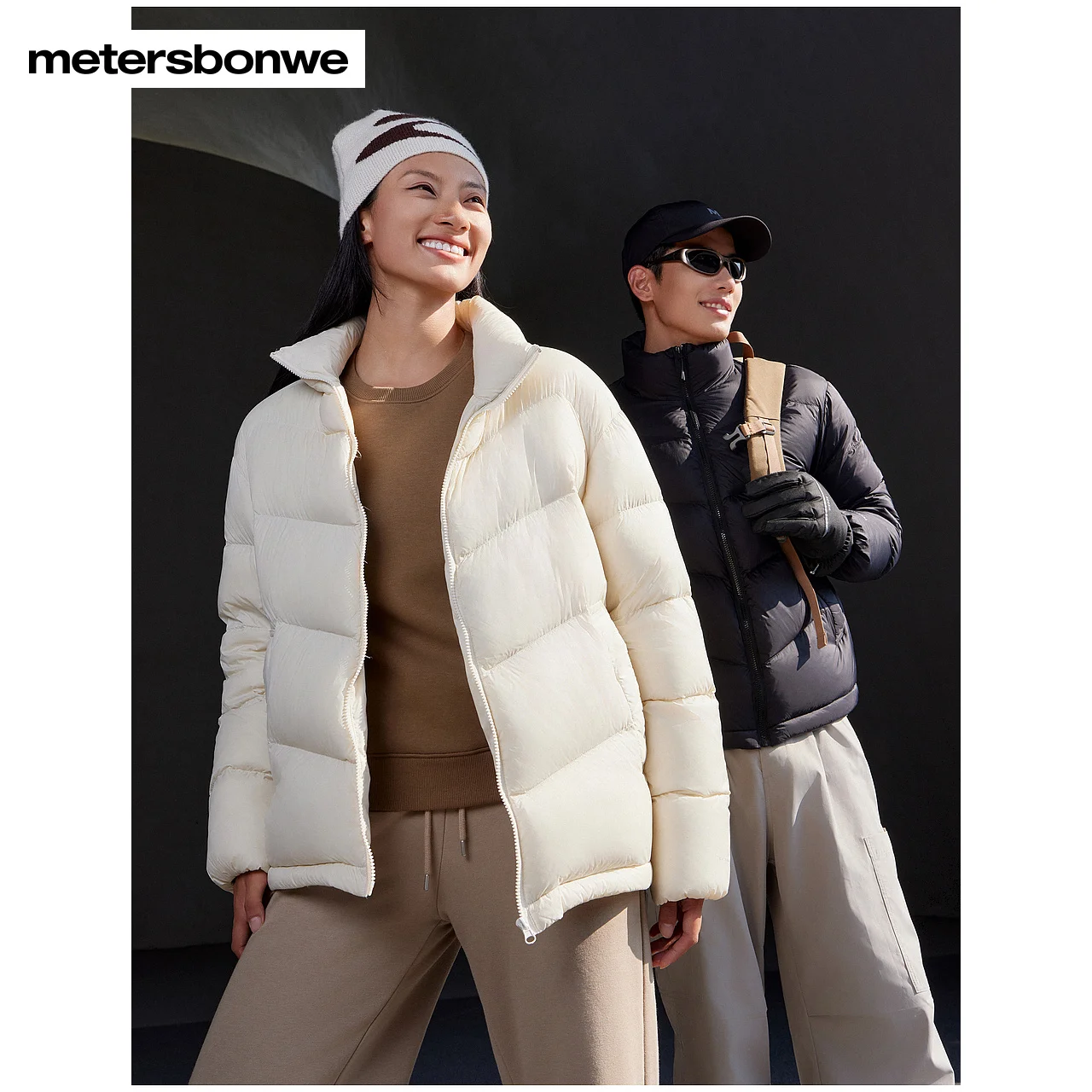 Metersbonwe-Men Women's Stand-up Collar Bread-shaped Jacket Puffer Solid Color Soft Comfort Down Jacket Commuter Daily Winter