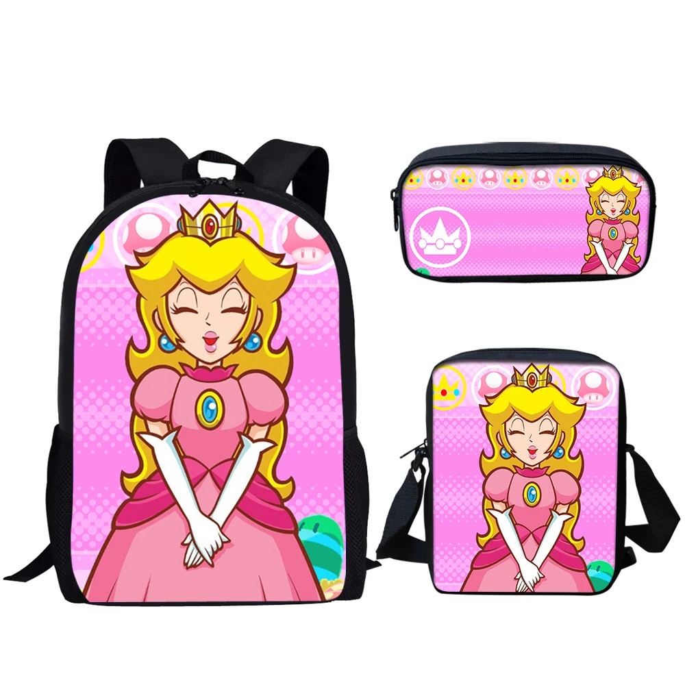 

HOMDOW Large Capacity School Bag for Teenage Lovely Princess Peach Pattern Backpack Girls Boys 3Pcs/Set Book Pack Mochilas
