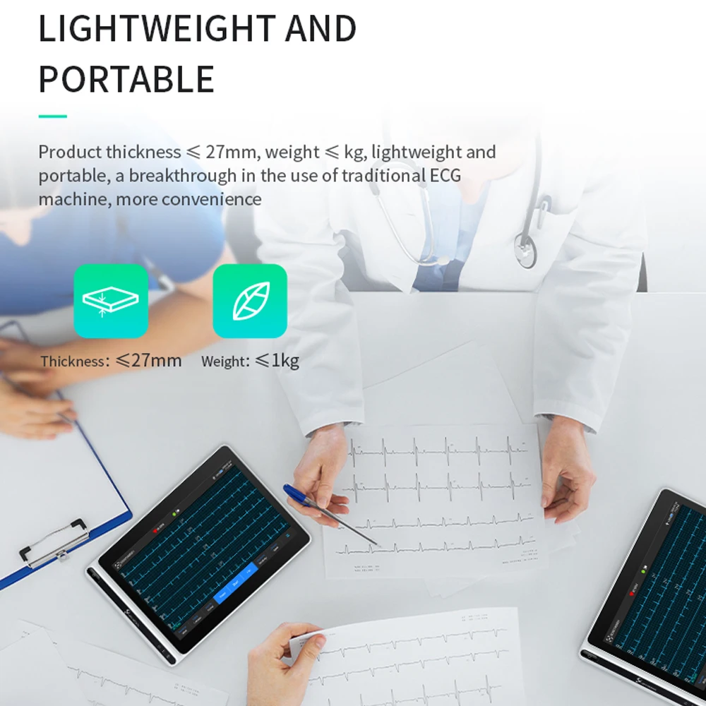 Touch Screen 12 Lead ECG Monitor Tablet Ai Analysis Diagnostic WiFi Wireless Transmission for Clinics Hospitals