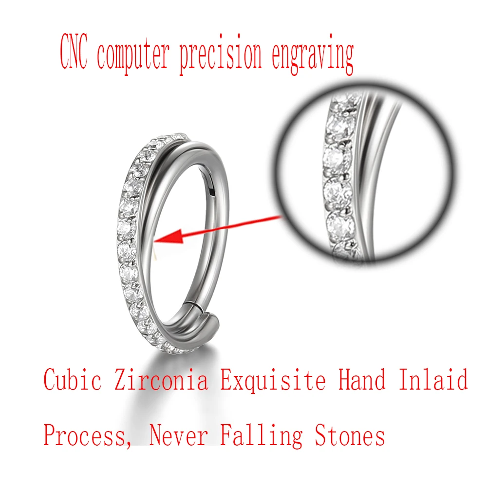 Nose Ring Piercings G23 Titanium Daith Earring 16G Hoop Septum CZ Clicker Hinged Segment Ear Cartilage 6/8/10/12mm nose rings,piercing jewelry,body piercing earrings,ear piercing jewelry,hoop earrings,body piercing jewelry,body jewelry