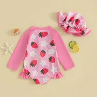 0-3Years Baby Girls Swimsuit Strawberry Flower Cartoon Bikini with Hat Newborn Swimwear for Summer Bathing Suit 3