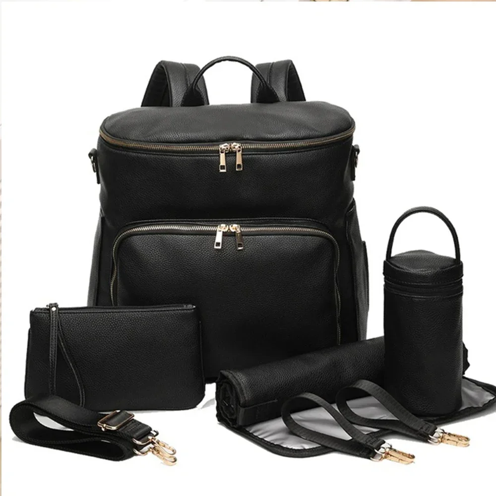 PU Leather Diaper Bag Backpack Large Capacity Travel Carry Bag Maternity Bag Stroller Organizer Nappy Changing Bags Diaper pad 6