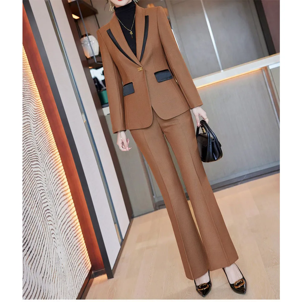 tesco-business-suit-for-office-lady-women-blazer-coat-pants-2-piece-solid-formal-women's-outfits-color-match-collar-jacket