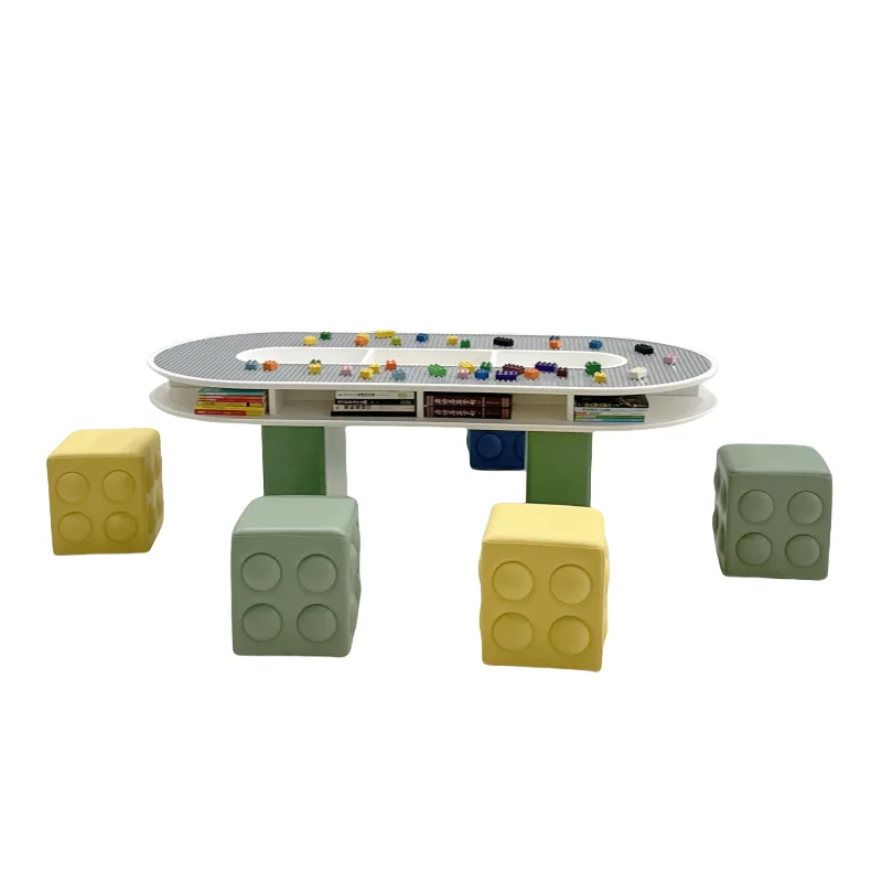 zdh large kids building blocsk table and chair set educational toy table assembled game wooden with storage box