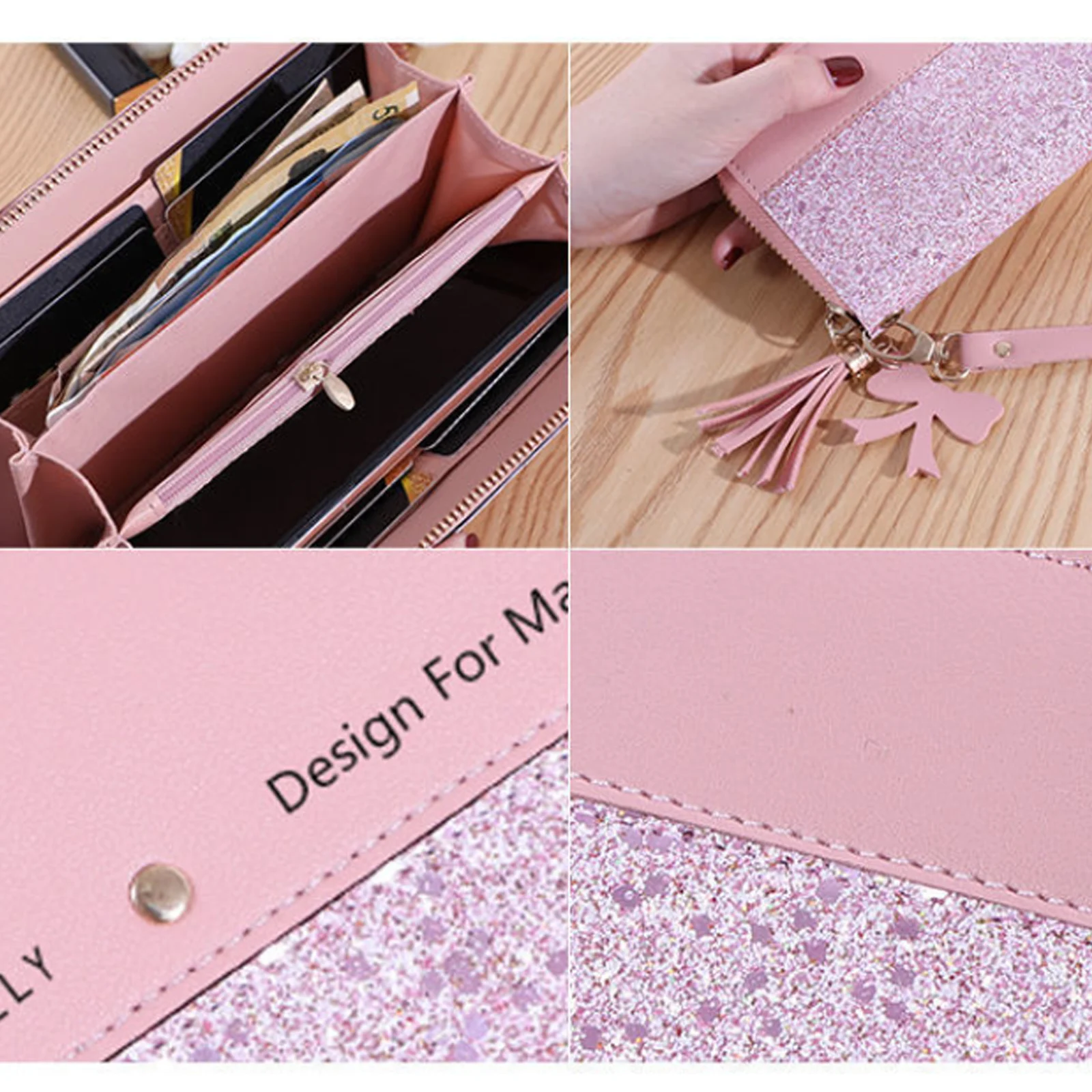 Leather Wristlet Handbag Elegant Tassel Security-Featured Women'S Wallet Spacious Clutch Wallet for Daily Use 5
