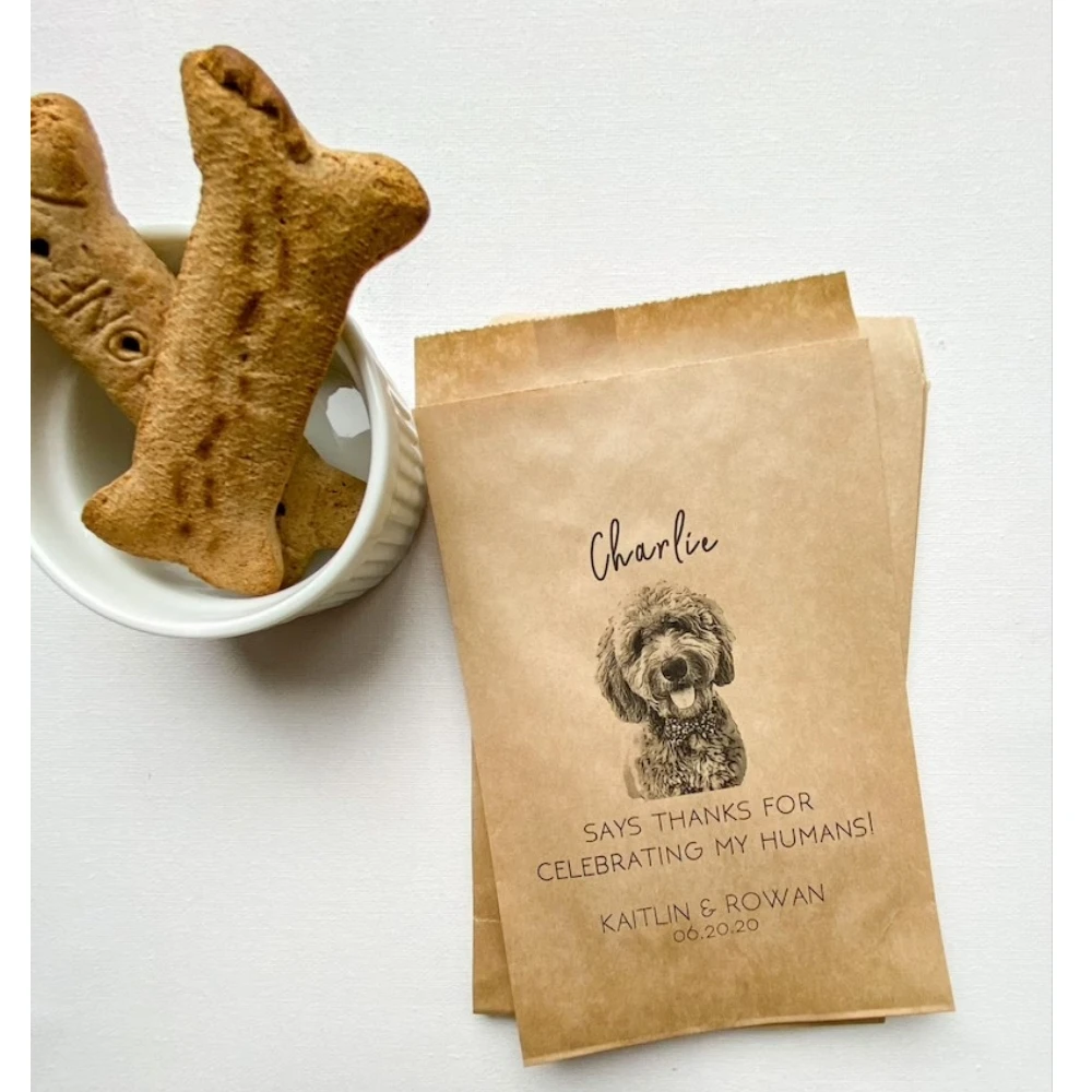 

Dog Treat Favor Bag | Wedding Guest Favors Bulk | Custom Pet Favor Bag | Pet Name Thanks For Celebrating My Humans | Doggie Bag