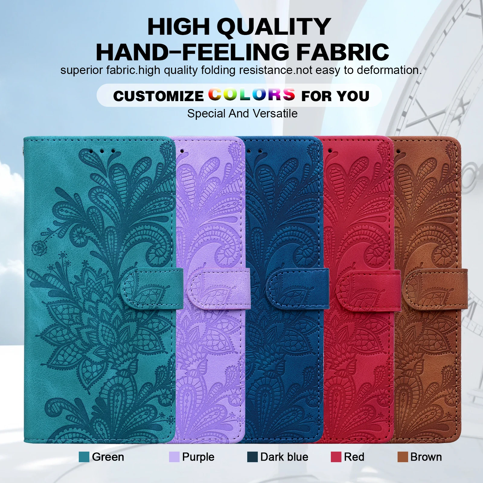 Embossed Magnetic Flip Leather Wallet Phone Case