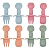 2pcs/Set Food Grade Children Silicone Spoon Fork Cutlery Baby Training Complementary Food Spoon Baby Feeding cartoon Spoon&Fork 1