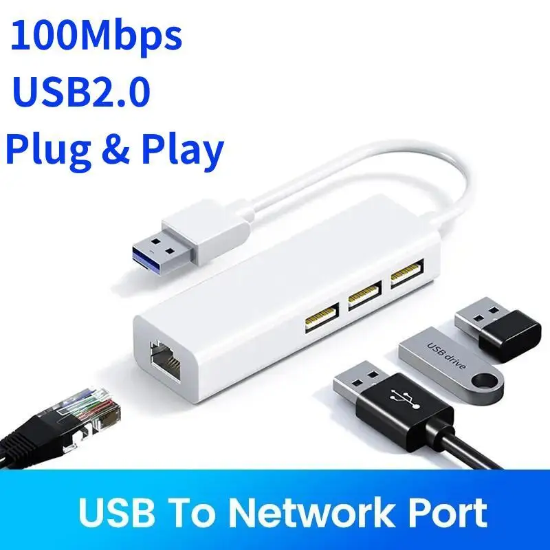 

4 in 1 USB Type C to RJ45 Lan Network Card USB2.0 USB C Ethernet Card Hub Splitter Adapter for Laptop PC Macbook Free Driver