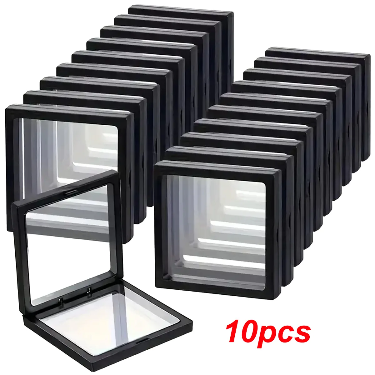 10 transparent floating display boxes, film jewelry packaging boxes, jewelry, necklaces, rings, collectibles storage boxes