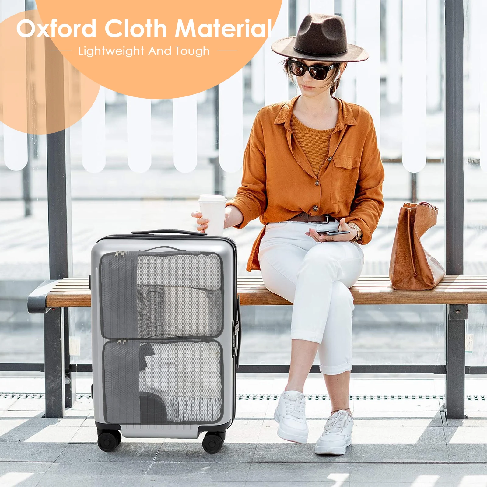 4 Pcs Packing Cube Mesh Top Travel Storage Bag Portable Travel Compressed Packing Cubes Storage Bag with Zipper for Suitcase