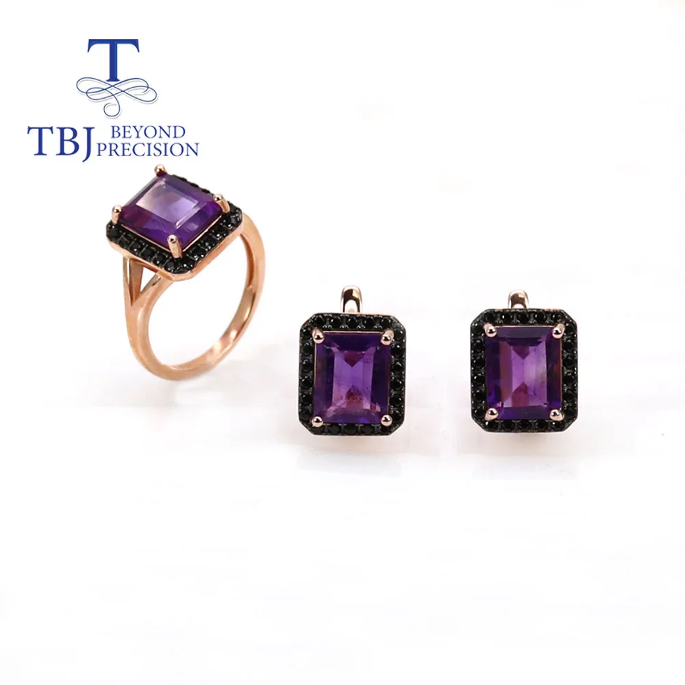 

Natural Africa amethyst gemstone ring earrings jewelry set fashion design women's fine jewelry 925 sterling silver gift